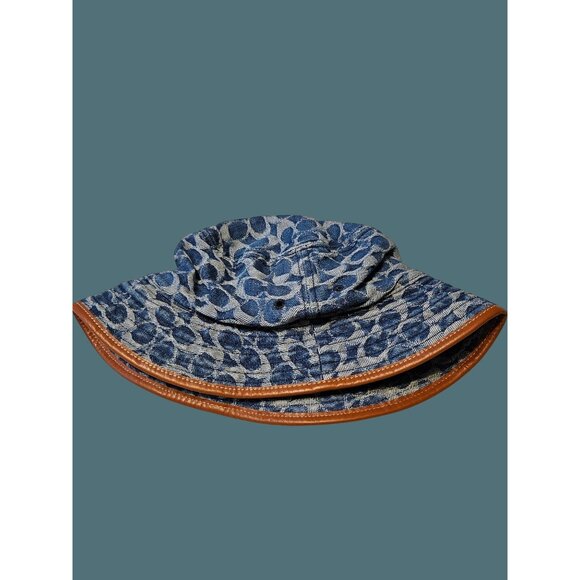 Coach Signature Denim Bucket Hat Leather Trim Unisex OS - Picture 7 of 9